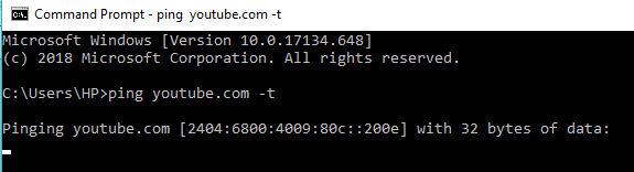 Para acceder a YouTube usando la dirección IP, escriba el comando en el símbolo del sistema