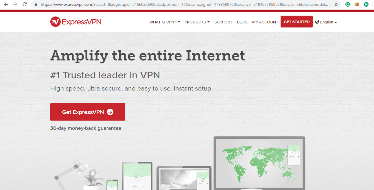 Seleccione el software VPN y descárguelo haciendo clic en obtener ExpressVPN