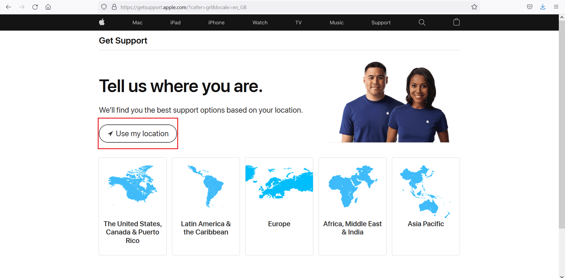 Usar mi ubicación para el soporte de Apple