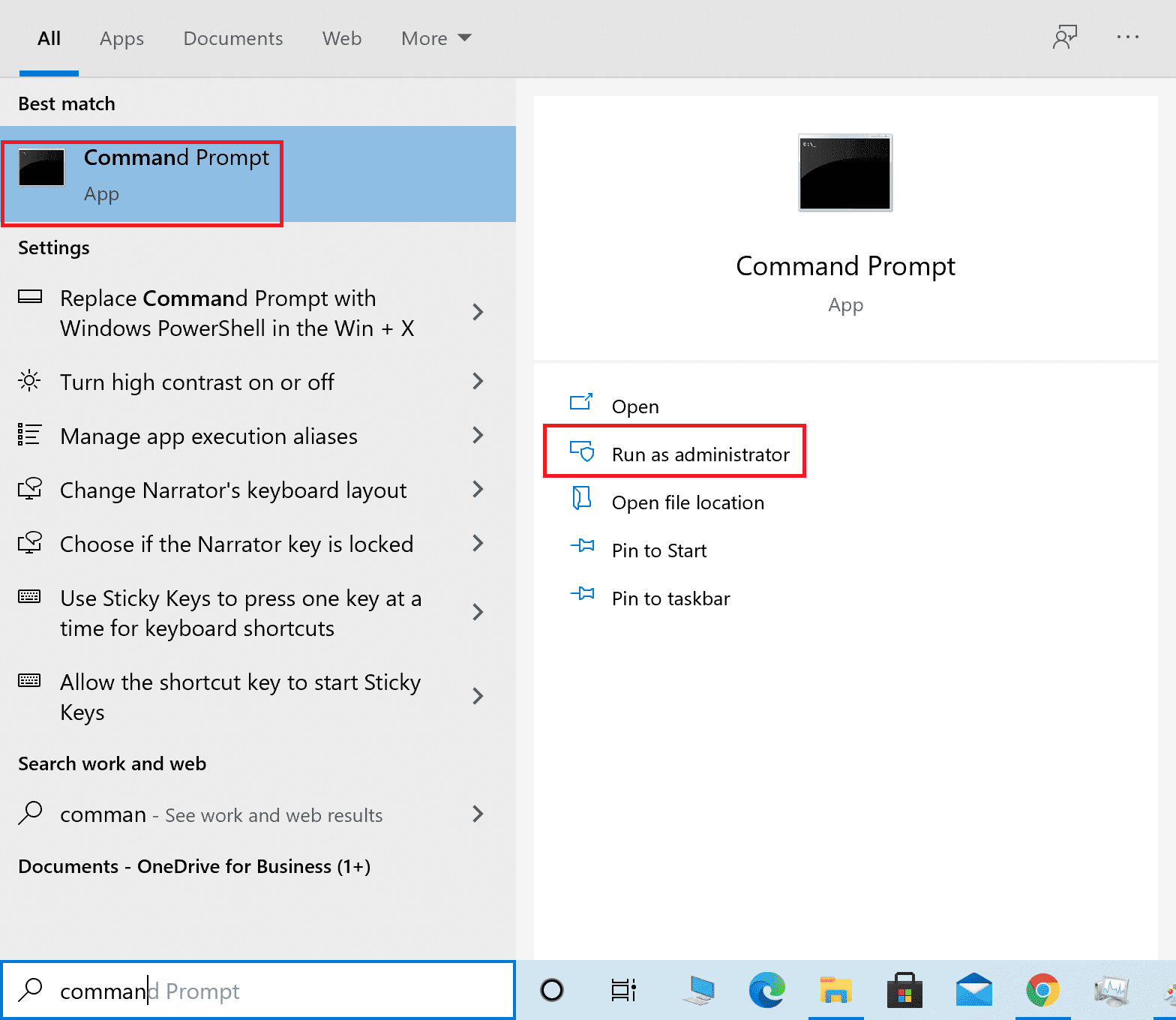Haga clic derecho en Símbolo del sistema y luego, seleccione ejecutar como administrador |  Cómo iniciar Windows 10 en modo seguro