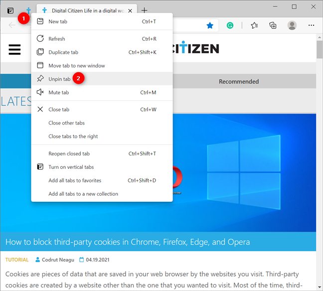Desanclar pestañas de Microsoft Edge