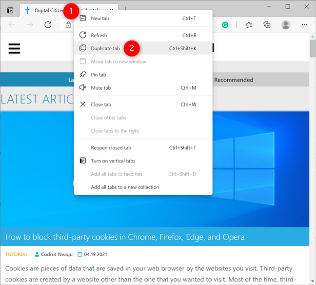 Duplicar una pestaña en Edge