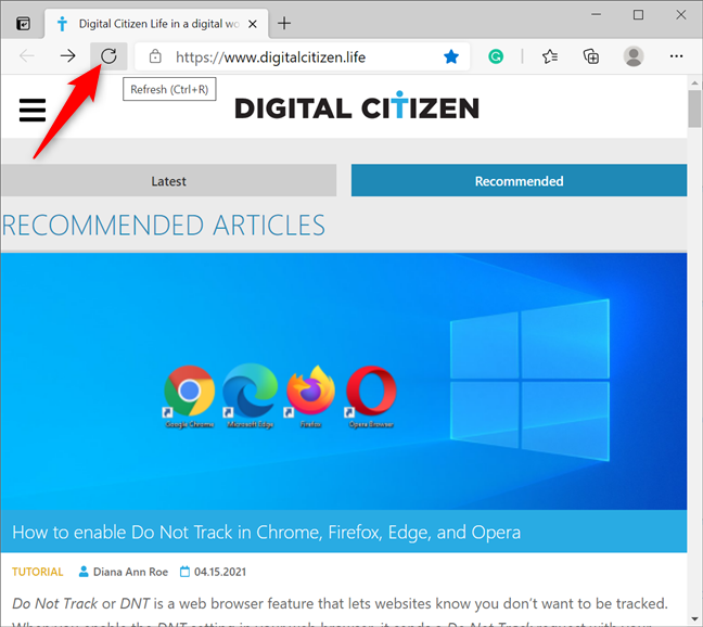 Presione para actualizar sus pestañas en Edge