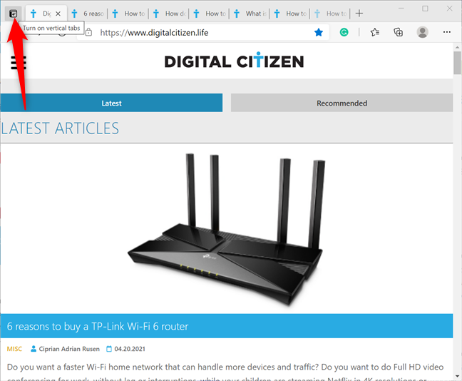 Activar pestañas verticales en Microsoft Edge