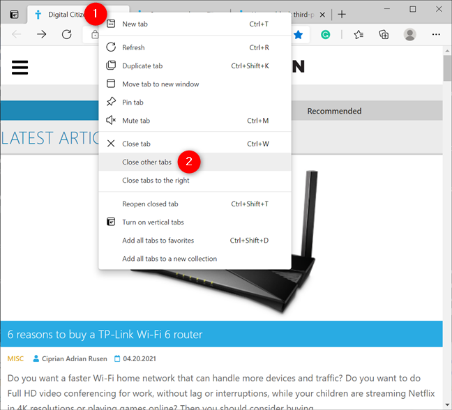Cerrar otras pestañas en Microsoft Edge