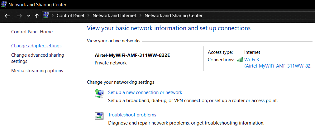 Haga clic en Cambiar la configuración del adaptador