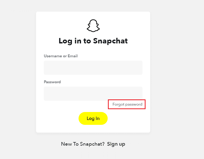 Vaya al sitio web oficial de Snapchat y luego haga clic en Olvidar contraseña