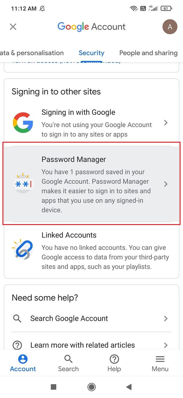 Vaya a la pestaña Seguridad, y aquí encontrará el Administrador de contraseñas