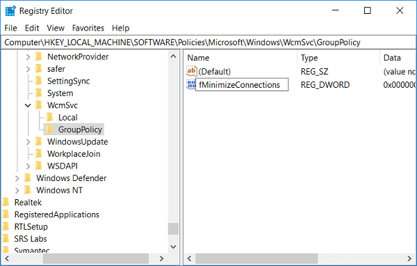 Nombre esta nueva clave como fMinimizeConnections y presione Enter