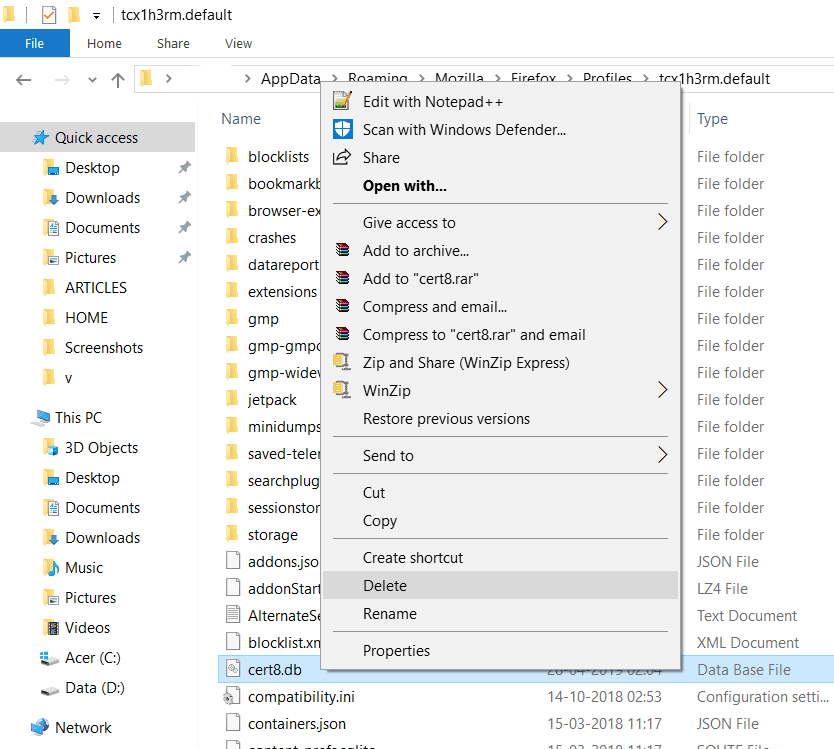 Busque Cert8.db y elimínelo