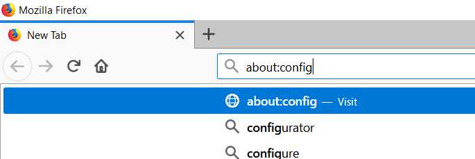 Abrir sobre: ​​config en la barra de direcciones de Mozilla Firefox