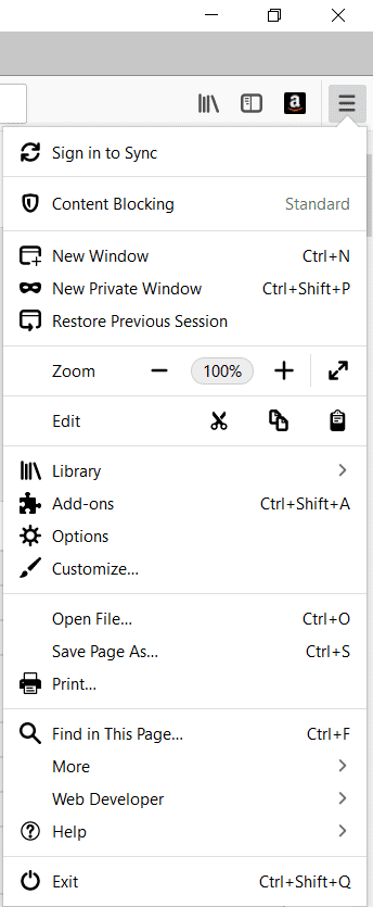 Abra el menú en Firefox haciendo clic en tres líneas horizontales en el lado derecho