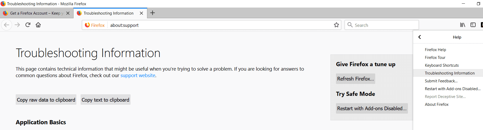 Busque ayuda y luego haga clic en Información de solución de problemas