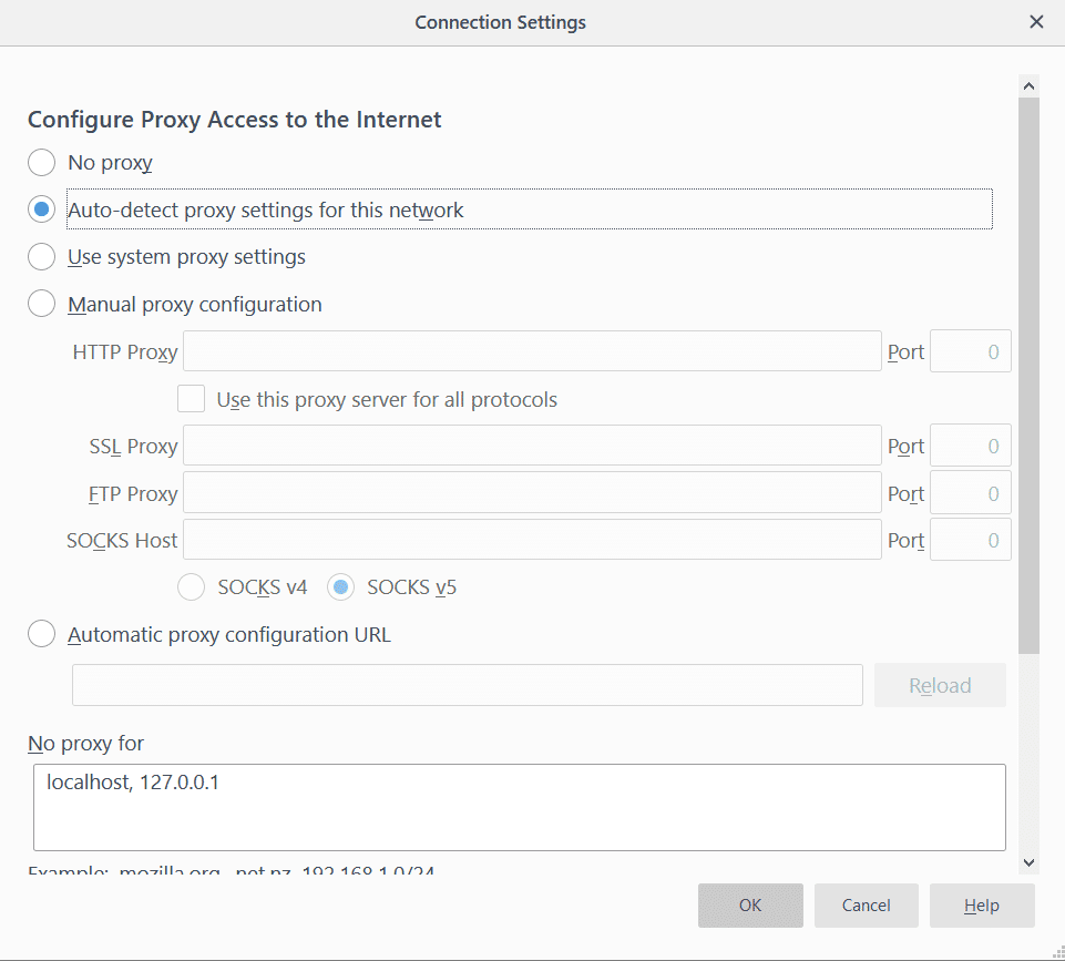 Compruebe la configuración de detección automática de proxy para esta red y haga clic en Aceptar