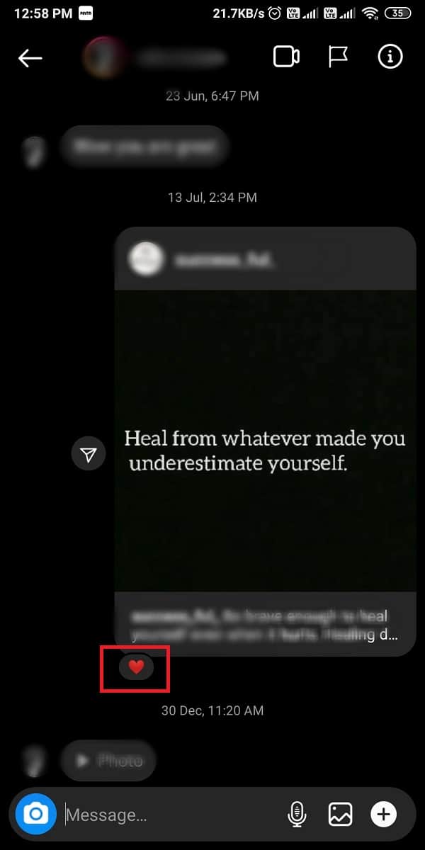 Haga doble clic en el mensaje seleccionado para que le guste