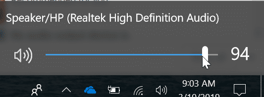 Aumentar el sonido desde el icono de control de volumen en la barra de tareas
