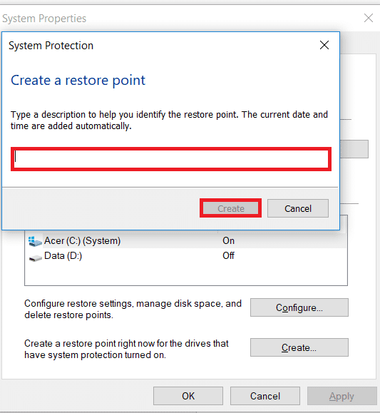 Introduzca el nombre del punto de restauración.
