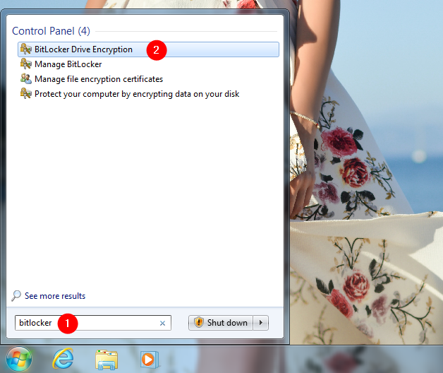Buscar BitLocker en Windows 7