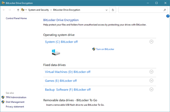 Ventana Cifrado de unidad BitLocker