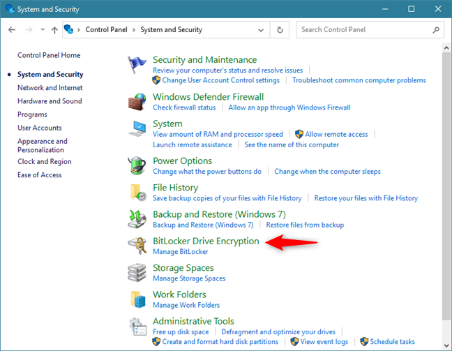 Acceda al Cifrado de unidad BitLocker desde el Panel de control