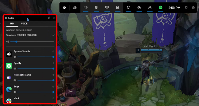 Uso de la barra de juegos de Xbox para controlar el volumen de los canales de audio
