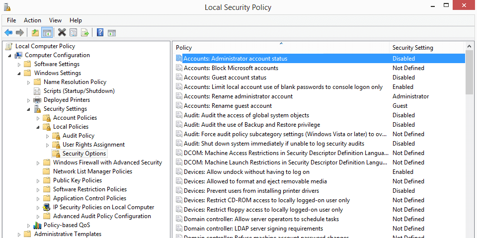 Haga doble clic en Estado de la cuenta del administrador de cuentas | Habilitar o deshabilitar la cuenta de administrador en la pantalla de inicio de sesión en Windows 10