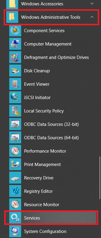 Expanda la carpeta Herramientas administrativas de Windows y haga clic en Servicios para abrirla