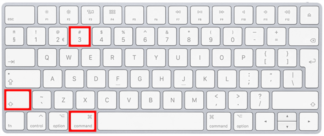 Mantenga presionadas las teclas resaltadas simultáneamente para Imprimir pantalla en Mac