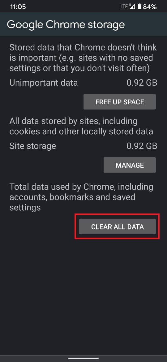 Toque Borrar todos los datos