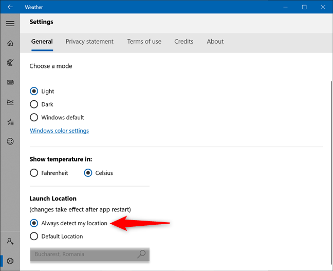 Configure la aplicación Windows 10 Weather para detectar automáticamente su ubicación