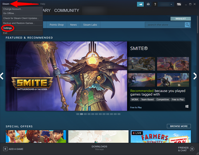 Accede a la configuración de Steam