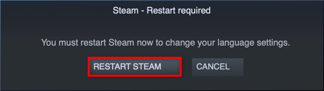 Reinicie Steam para aplicar sus cambios