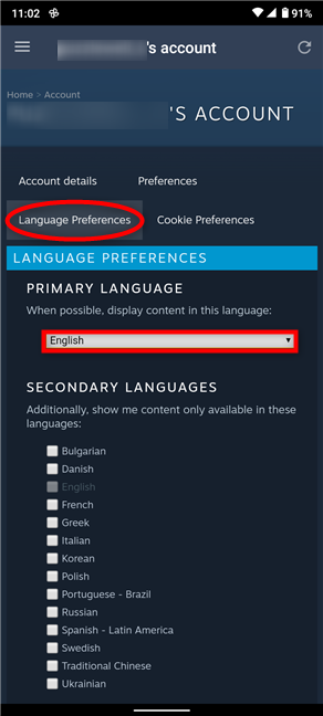 Toca el idioma actual para cambiarlo