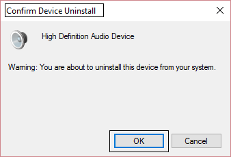 confirmar la desinstalación del dispositivo |  Arreglar el sonido HDMI que no funciona en Windows 10