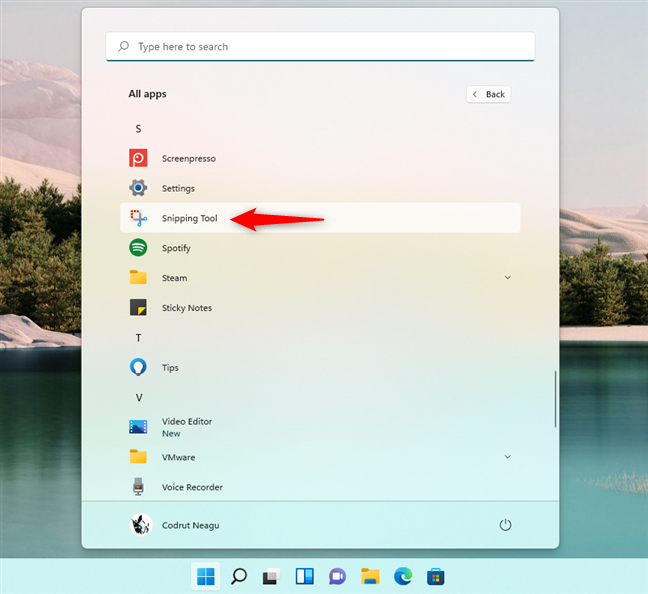 Cómo abrir Snipping Tool en Windows 11 desde el menú Inicio