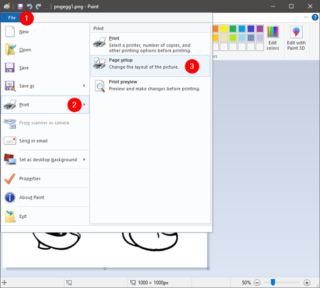 Abrir opciones de configuración de página desde Paint