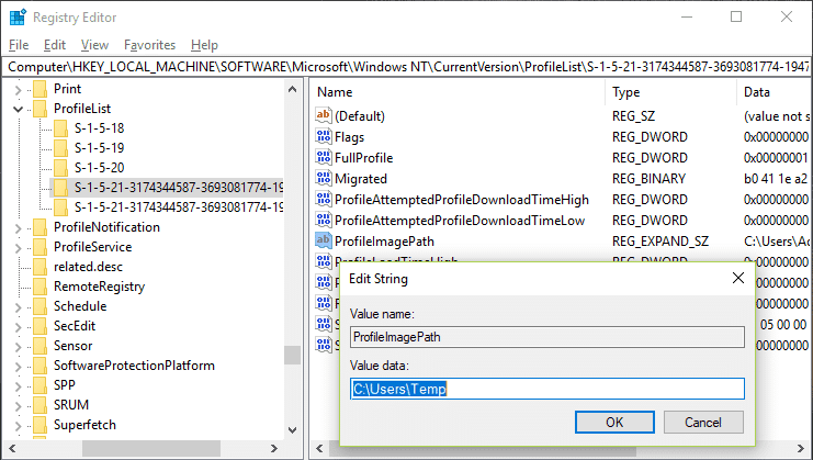 Ubique la subclave ProfileImagePath y verifique su valor