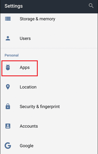 En la configuración, desplácese hacia abajo y toque Aplicaciones