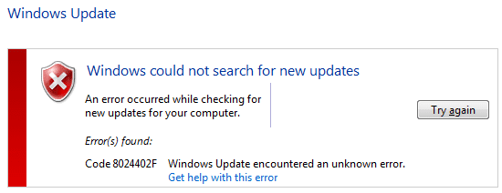 Solucionar el error de actualización de Windows 8024402F
