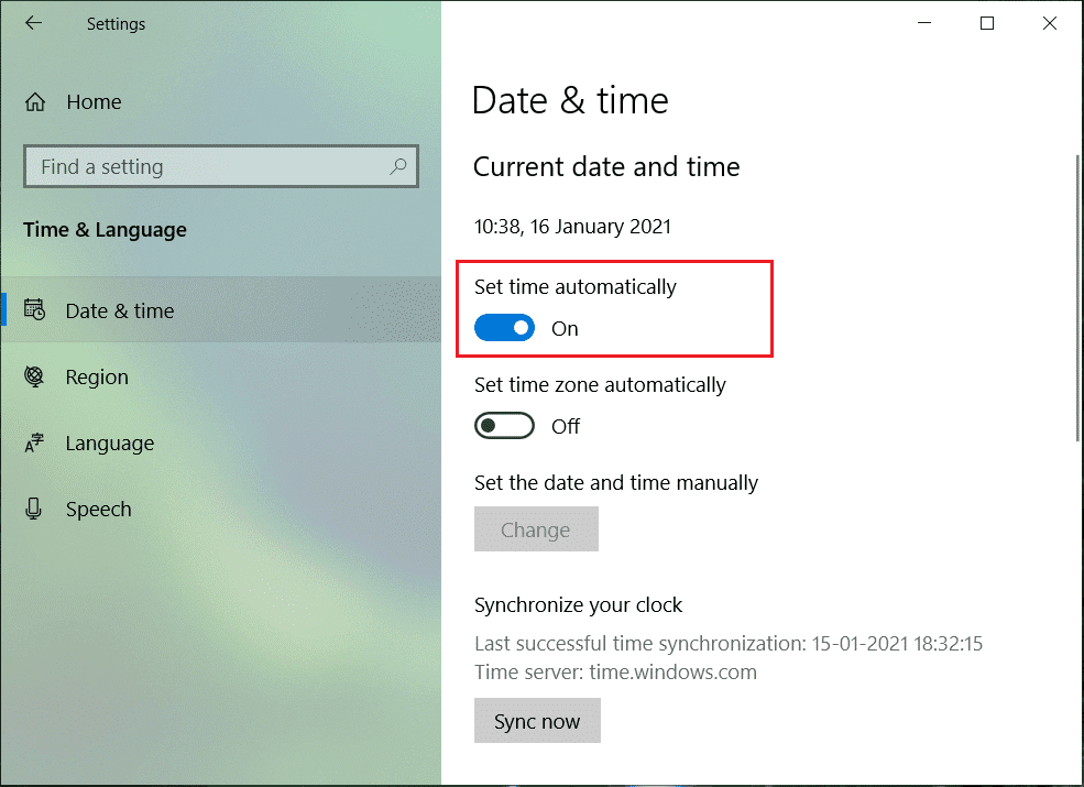 Activar Establecer hora automáticamente | Solucionar el error de actualización de Windows 8024402F