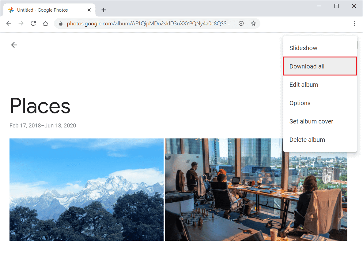 Haga clic en el botón Descargar todo para descargar fotos del álbum