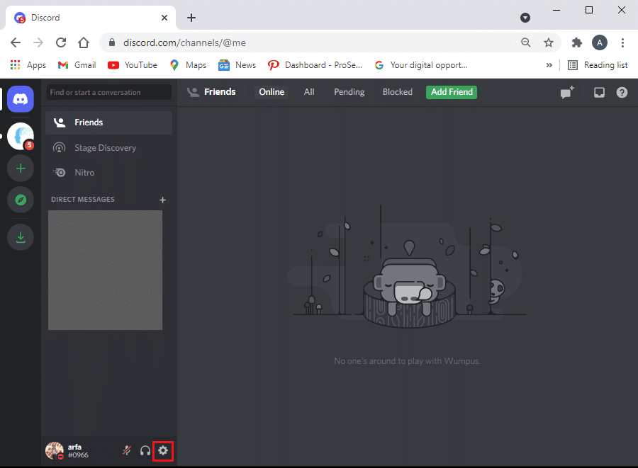 Vaya a la configuración de usuario haciendo clic en el icono de engranaje visible en la esquina inferior izquierda de la pantalla.