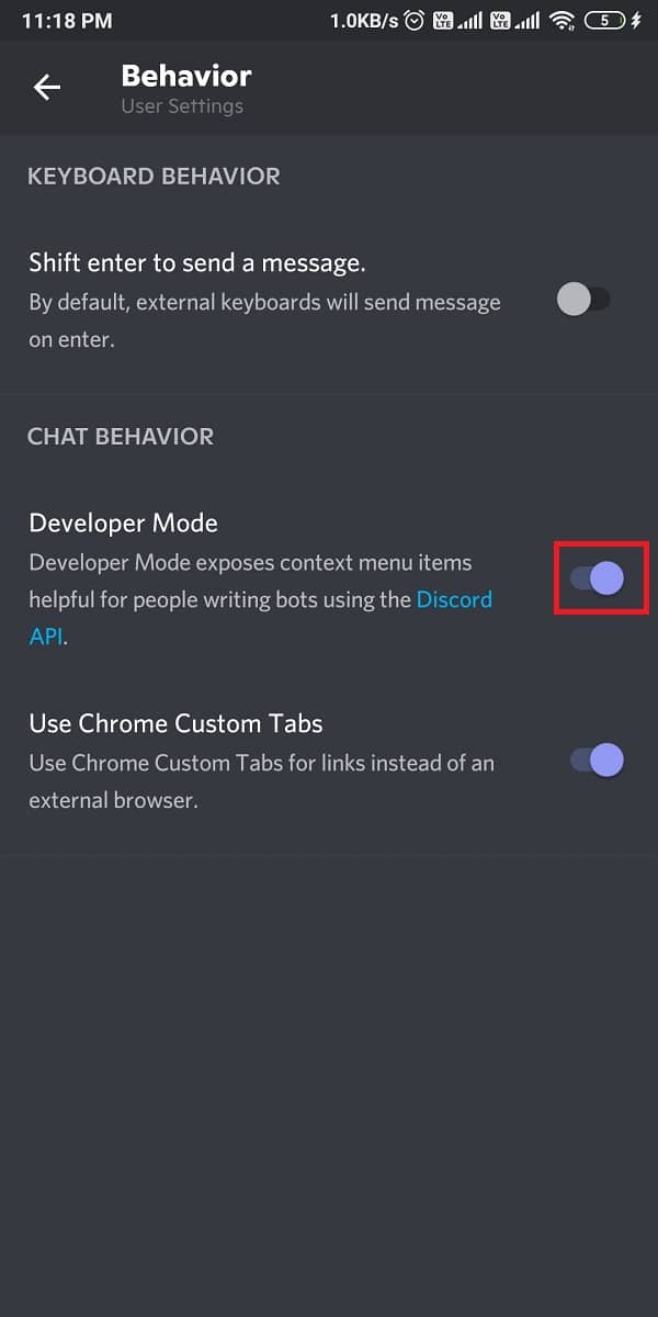 Active la opción Modo de desarrollador. Cómo informar a un usuario en Discord en una computadora de escritorio o dispositivo móvil
