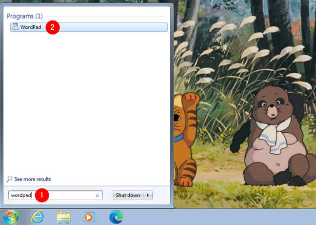 Abra WordPad usando la búsqueda en Windows 7