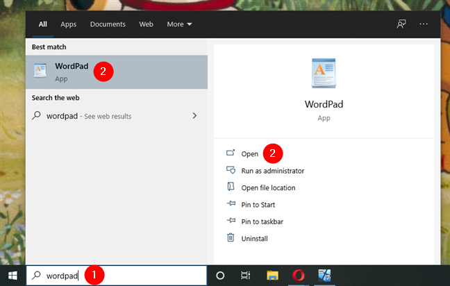 WordPad Windows 10: abrir usando la búsqueda