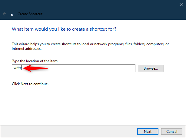 Crear un acceso directo para WordPad