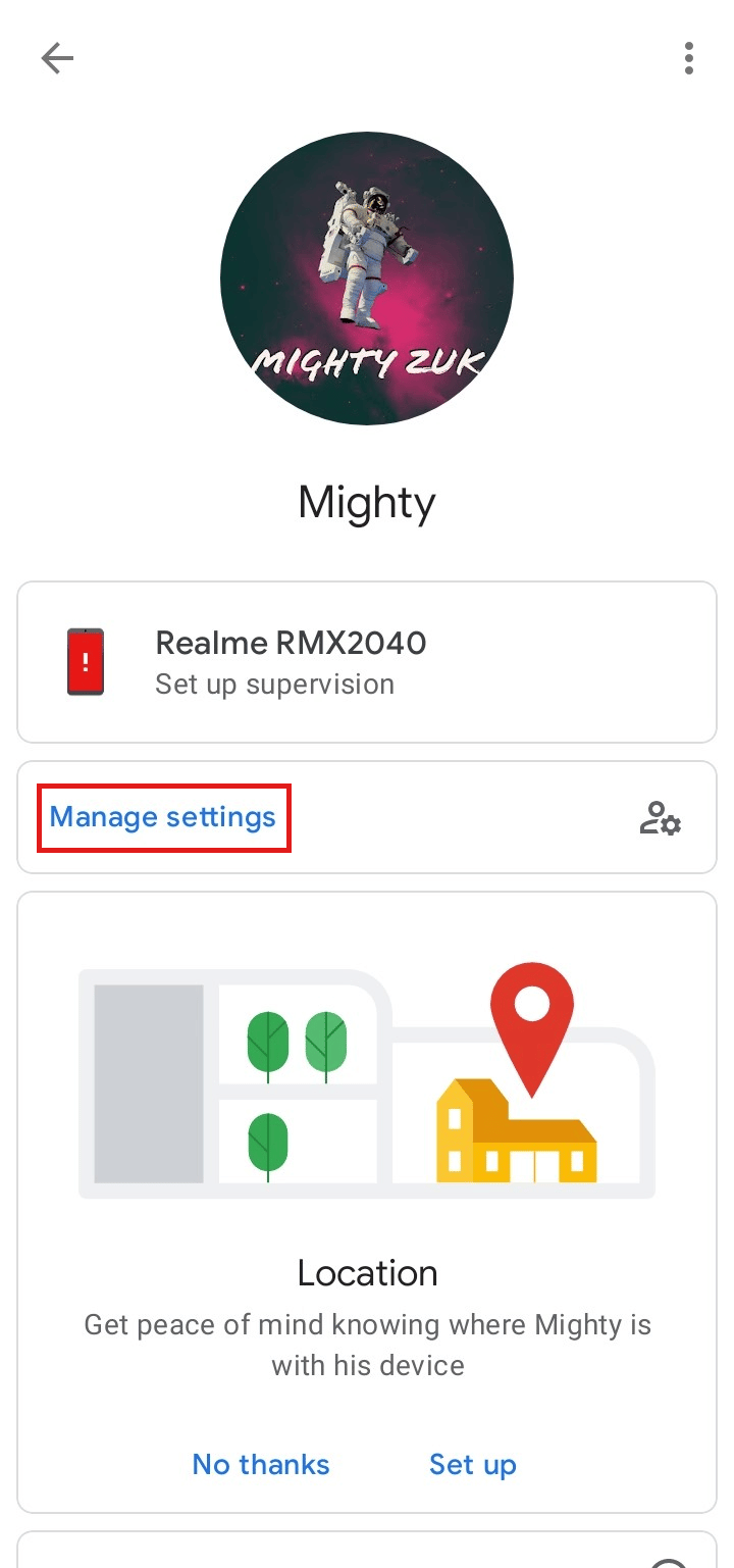 Toque Administrar configuración en la opción de configuración.  |  ¿Pueden los controles parentales ver el modo de incógnito?