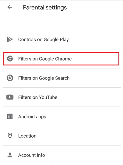 Toca Administrar configuración - Filtros en Google Chrome |  ¿Pueden los controles parentales ver el modo de incógnito?