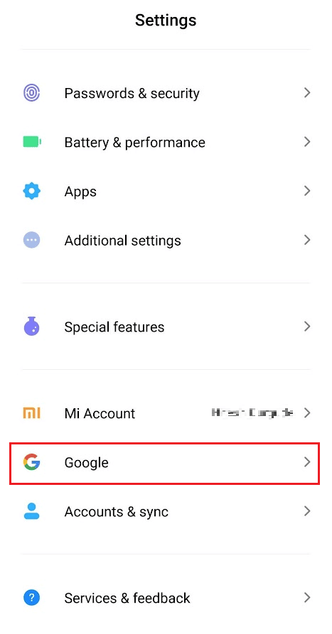 Desliza hacia abajo y toca en Google |  Cómo cambiar el correo electrónico para el control parental en Google