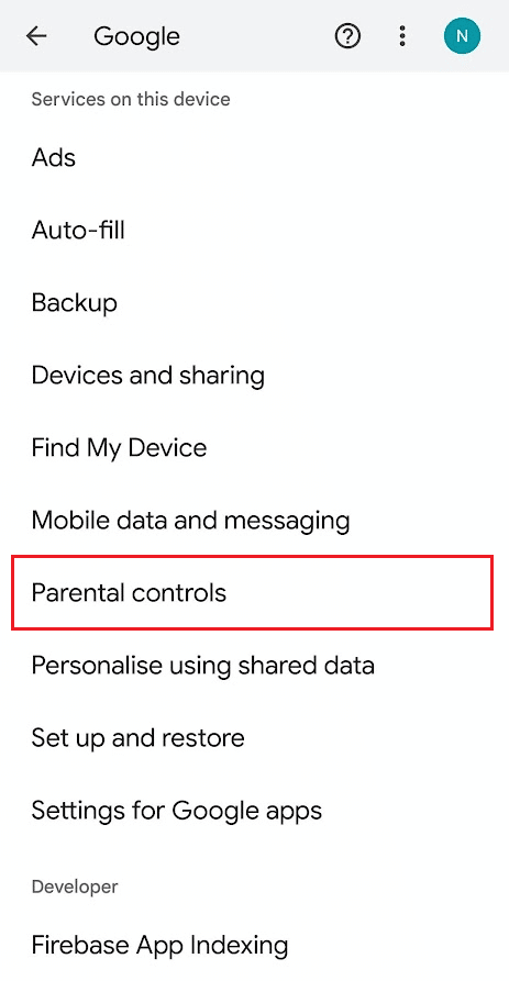 deslice hacia abajo y toque Controles parentales |  Cómo cambiar el correo electrónico para el control parental en Google